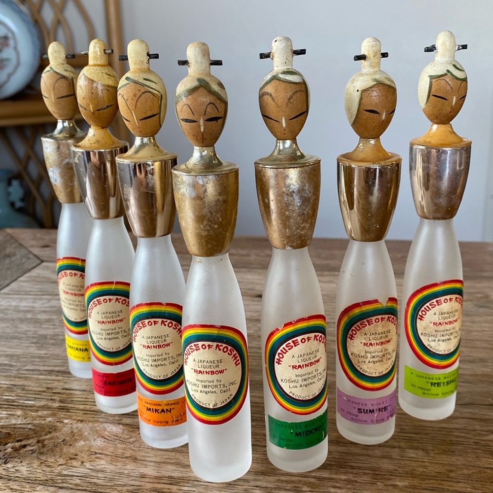 Vintage House of Koshu Japanese Liqueur Kokeshi Doll Style Bottles (7)